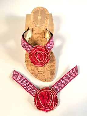 Lindsay Phillips SwitchFlops Red Gold Rosette Interchangeable Straps Sz M